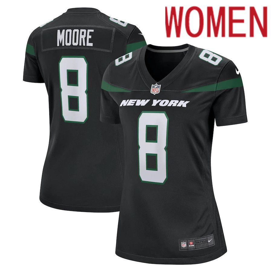 Cheap Women New York Jets 8 Elijah Moore Nike Stealth Black Game NFL Jersey